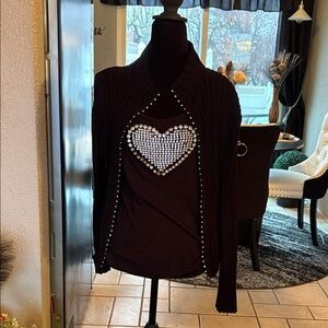 Baldinini Black Sweater with Heart Embellishment